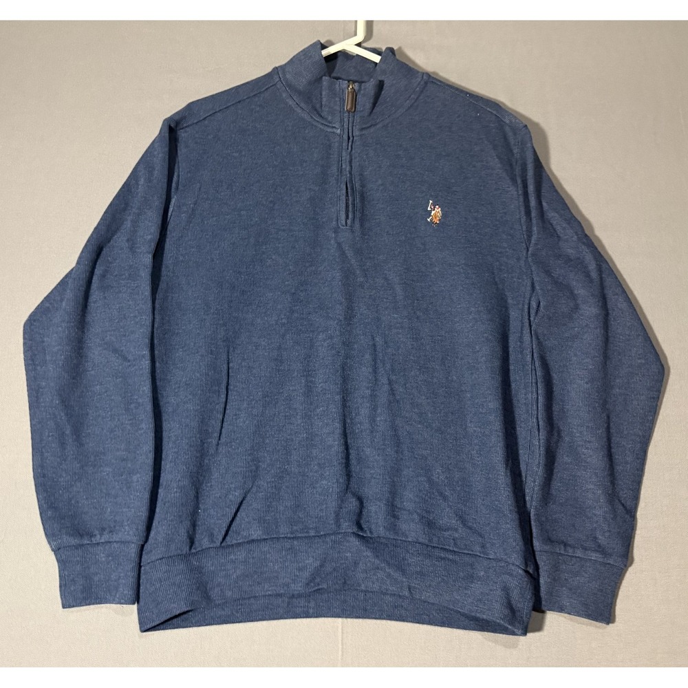 US Polo Assn Mens Quarter Zip Pullover Sweatshirt Heather Blue Size M Medium